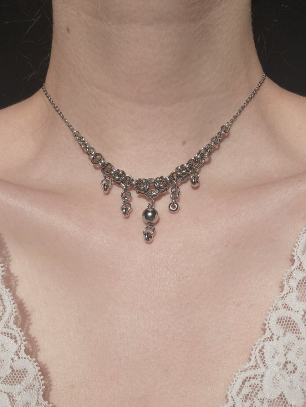 Gothic Victorian style V-shaped necklace with a small silver chain